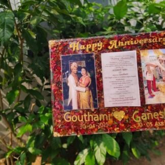 Happy Anniversary resin photo frame with preserved rose petals