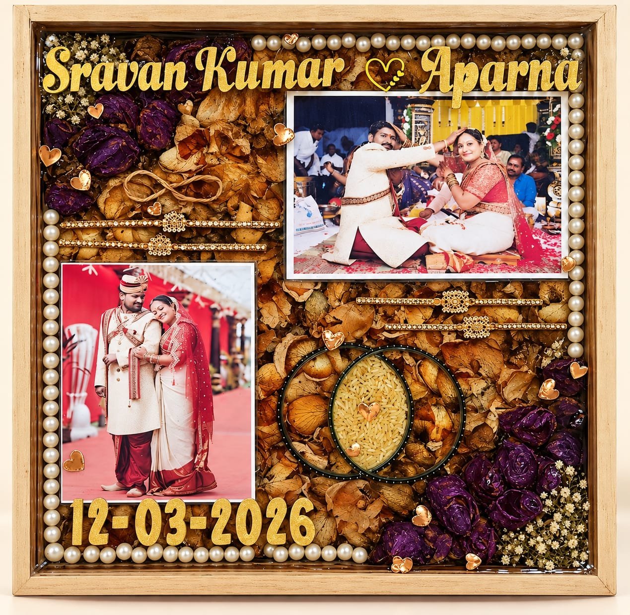 Varamala preserved in a wooden resin frame