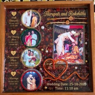 Wedding memory frame in resin with photos and preserved flowers